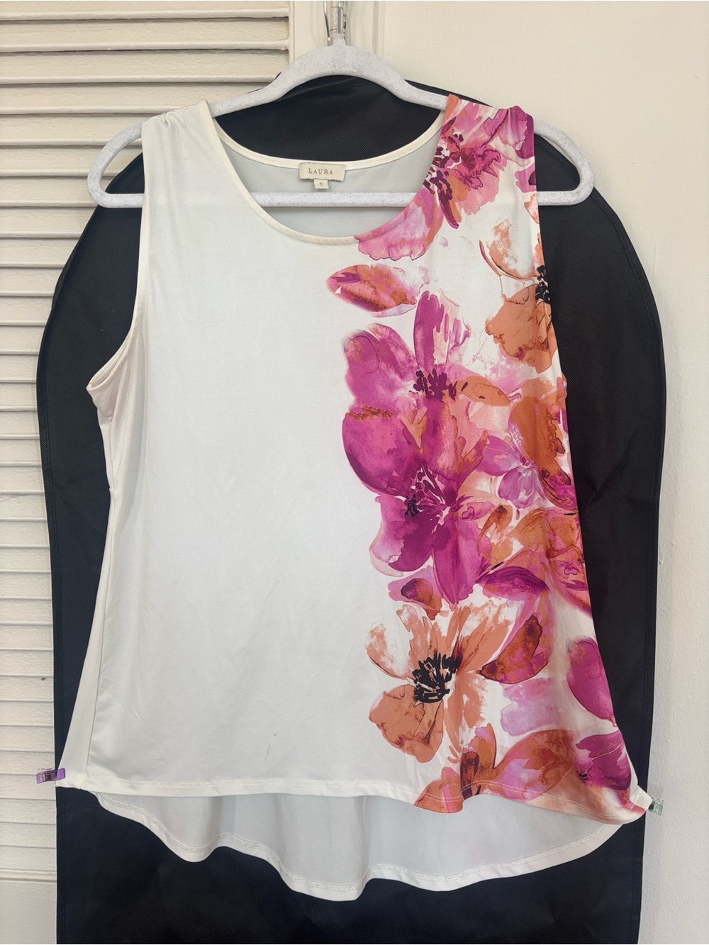 Laura Floral-Accent White Tank Top